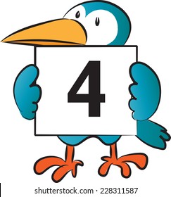 bird holding a card with Numbers