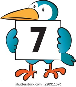 bird holding a card with Numbers