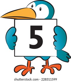 bird holding a card with Numbers