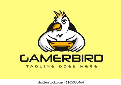 Bird holding a controller playing video games vector logo