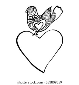 Bird holding heart.