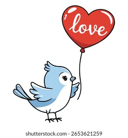 Bird holding heart balloon love isolated vector illustration on white background