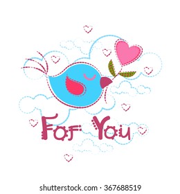 Bird Holding Heart Shape Greeting Card Valentine Day Vector Illustration