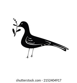 Bird holding an olive branch as sign of peace vector icon for apps and websites. Dove holding branch. vector illustration