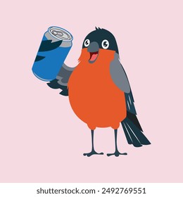 bird holding a soda can vector 
