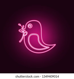 the bird holds a branch in its beak icon. Elements of Ecology in neon style icons. Simple icon for websites, web design, mobile app, info graphics