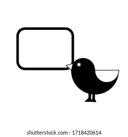 Der Vogel hält eine Sprechblase. Einfaches schwarz-weißes Logo. Vektorgrafik