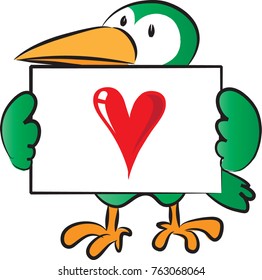 bird holing card with love