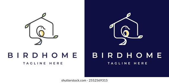 Bird with Home House for Nature Wildlife Label Logo Design Inspiration. House Shape icon on Bird Logo Clean Lines for Nature Wildlife Brand Identity. Bird House Logo Design Vector Illustration