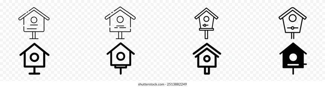 Bird home icon set. Bird houses icon set, Bird House icon Set, Bird home icon set, House or Nest with Round, Curved or Hollow Sweet House. 