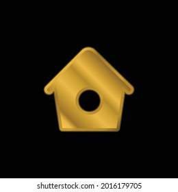 Bird Home With Small Hole gold plated metalic icon or logo vector