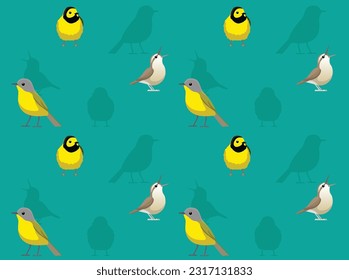 Bird Hooded Warbler Cute Cartoon Seamless Wallpaper Background
