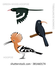 Bird Hoopoe Set Cartoon Vector Illustration
