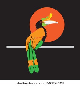 Bird or hornbill head "Buceros vigil Forster" from Indonesian Borneo
