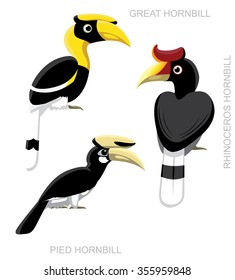 Bird Hornbill Set Cartoon Vector Illustration