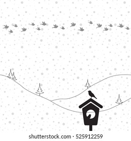 bird house against a background of snow Vector