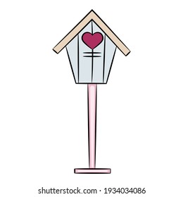 bird house in cartoon style, hand drawing isolated on white background.