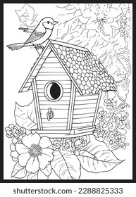 Bird House Coloring Pages for Adult