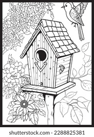 Bird House Coloring Pages for Adult