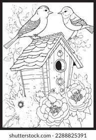 Bird House Coloring Pages for Adult