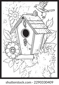 Bird House Coloring Pages for Adult