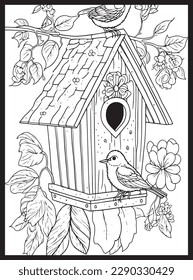 Bird House Coloring Pages for Adult