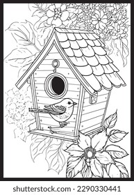 Bird House Coloring Pages for Adult