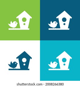Bird And House Flat four color minimal icon set
