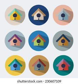 Bird House Flat Icon Symbol with Long Shadow Vector