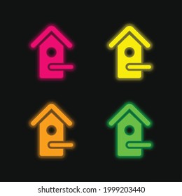 Bird House four color glowing neon vector icon