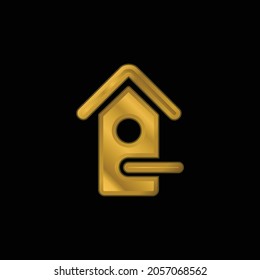 Bird House gold plated metalic icon or logo vector