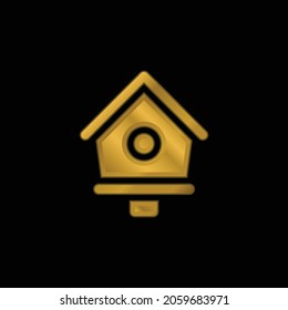 Bird House Gold Plated Metalic Icon Or Logo Vector