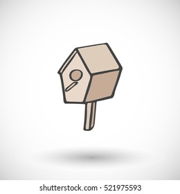 Bird house. Hand-drawn cartoon nesting box - gardening icon with round shadow. Vector illustration.