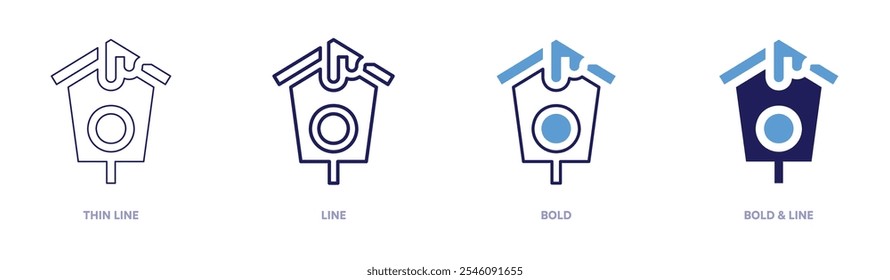 Ícone da casa do pássaro em 4 estilos diferentes. Linha fina, Linha, Negrito e Linha Negrito. Estilo duotônico. Traçado editável.