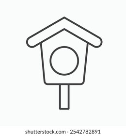 Bird house icon in black and white outlined stroke