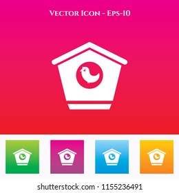 Bird House Icon in Colored Square box. eps-10