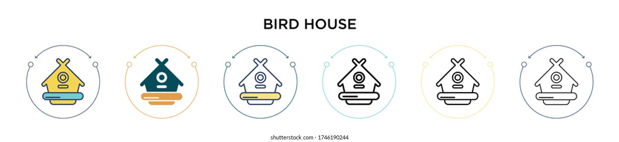 Bird house icon in filled, thin line, outline and stroke style. Vector illustration of two colored and black bird house vector icons designs can be used for mobile, ui, web