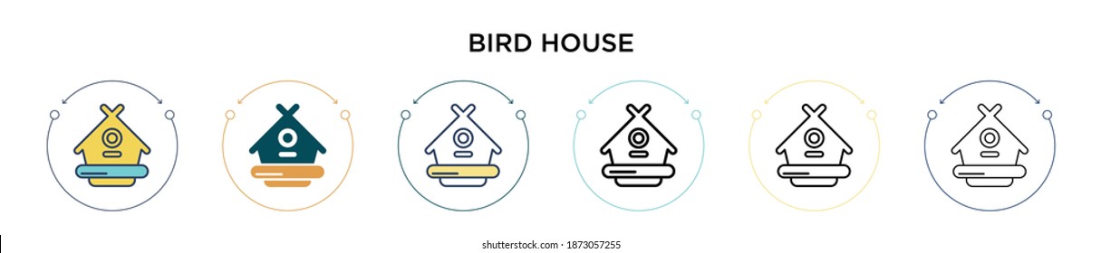 Bird house icon in filled, thin line, outline and stroke style. Vector illustration of two colored and black bird house vector icons designs can be used for mobile, ui, web