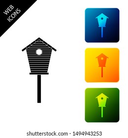 Bird house icon isolated. Nesting box birdhouse, homemade building for birds. Set icons colorful square buttons. Vector Illustration