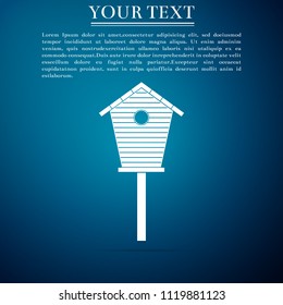 Bird house icon isolated on blue background. Nesting box birdhouse, homemade building for birds. Flat design. Vector Illustration