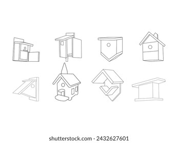 Bird house icon line design illustration bundel