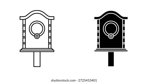 Bird house icon. Line with editable stroke and flat for Web