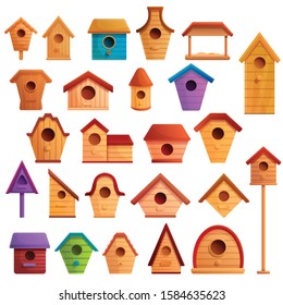 Bird House Icons Set. Cartoon Set Of Bird House Vector Icons For Web Design