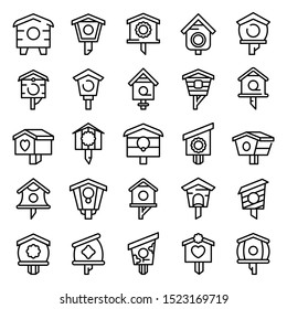 Bird house icons set. Outline set of bird house vector icons for web design isolated on white background