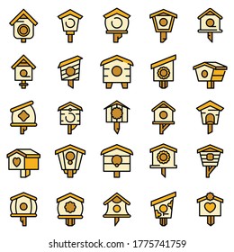 Bird house icons set. Outline set of bird house vector icons thin line color flat on white