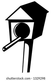 bird house illustration in black and white