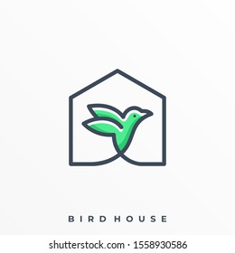 Bird With House Line Art Design Concept Illustration Vector Template, Suitable for Creative Industry, Multimedia, entertainment, Educations, Shop, and any related business