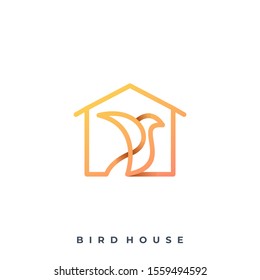 Bird With House Line Art Illustration Vector Template, Suitable for Creative Industry, Multimedia, entertainment, Educations, Shop, and any related business