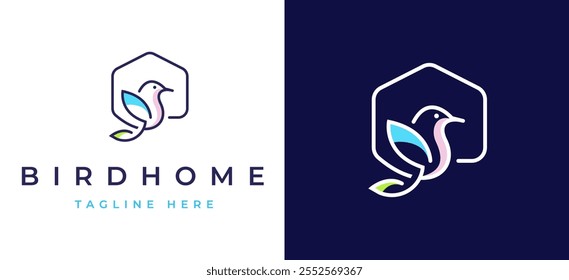 Bird House Logo Design Vector Illustration. Bird with Home House for Nature Wildlife Label Logo Design Inspiration