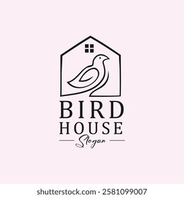 Bird House Logo Line Art Vector Design illustration